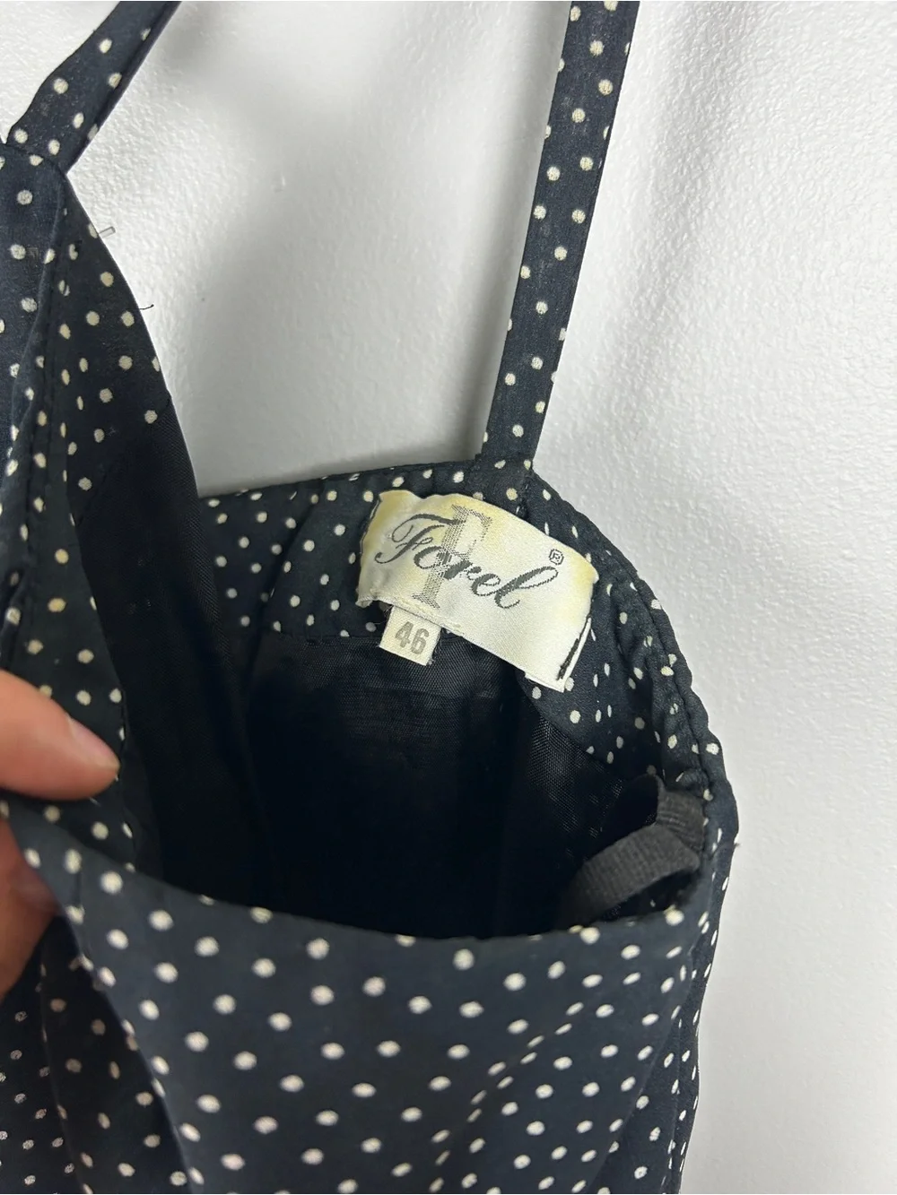 Vintage 90s Navy Blue Micro Polka Dot Midi Dress Small Cocktail Party Chic Paris - Picture 3 of 5